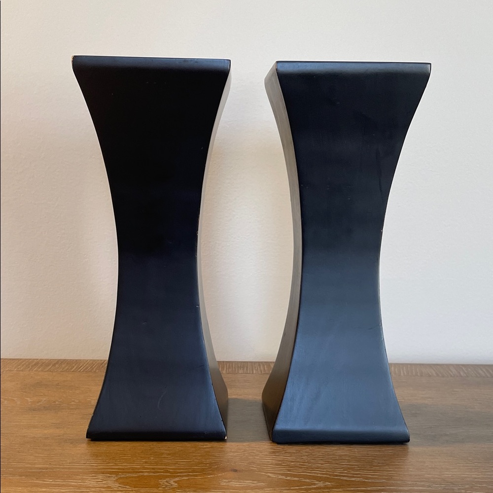 Set of Black Wooden Pillar Candle Holders